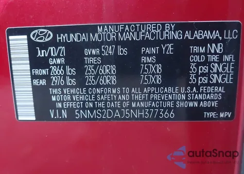 2022 Hyundai Santa Fe Sel from USA, damaged, VIN 5NMS2DAJ5NH377366